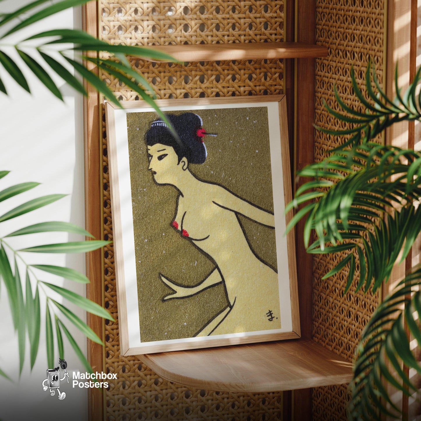 Japanese Woman - vintage matchbox label print - office wall