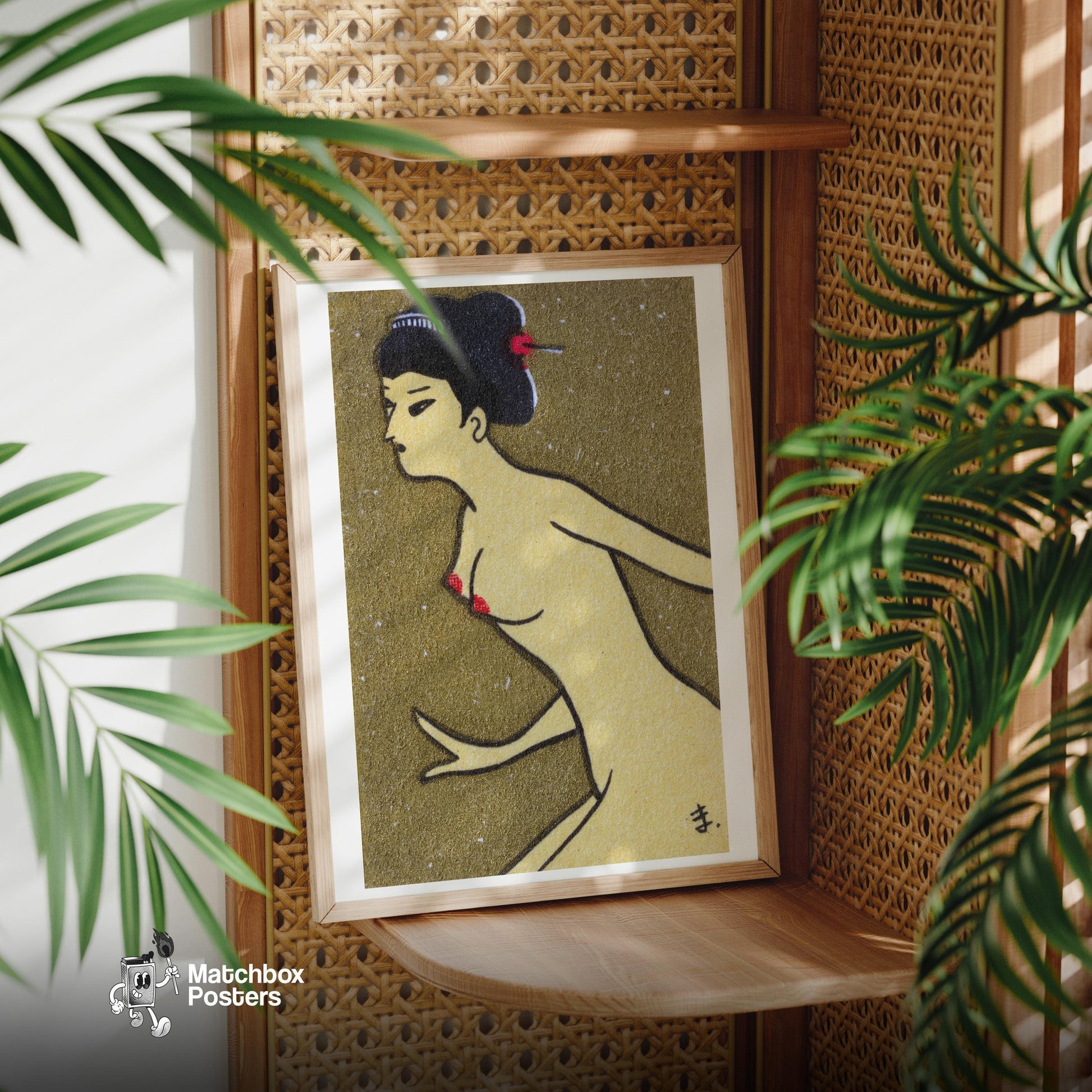 Japanese Woman - vintage matchbox label print - office wall