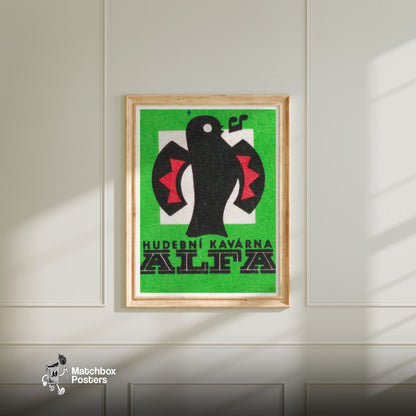 Stylized Bird - vintage matchbox label print - bedroom mockup
