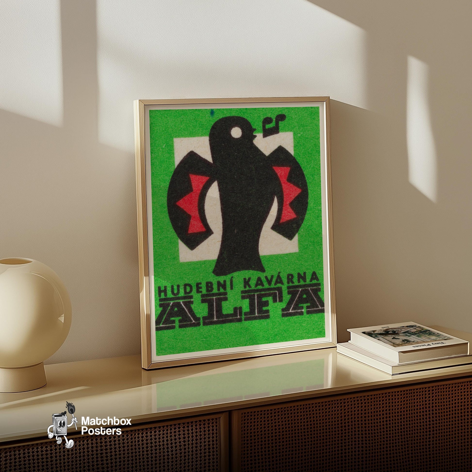Stylized Bird - vintage matchbox label print - size comparison