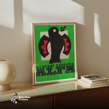 Stylized Bird - vintage matchbox label print - size comparison