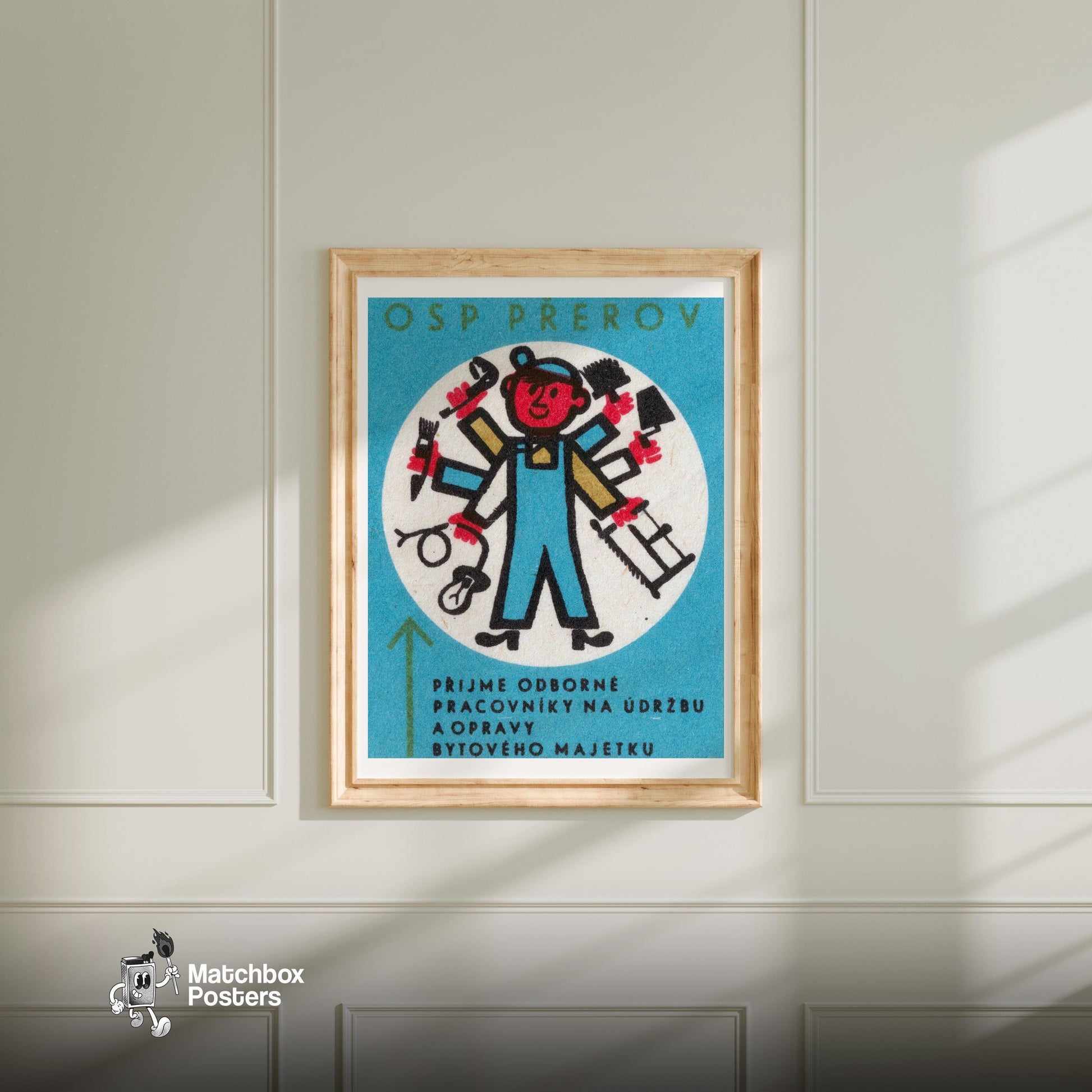 Handyman - vintage matchbox label print - bedroom mockup
