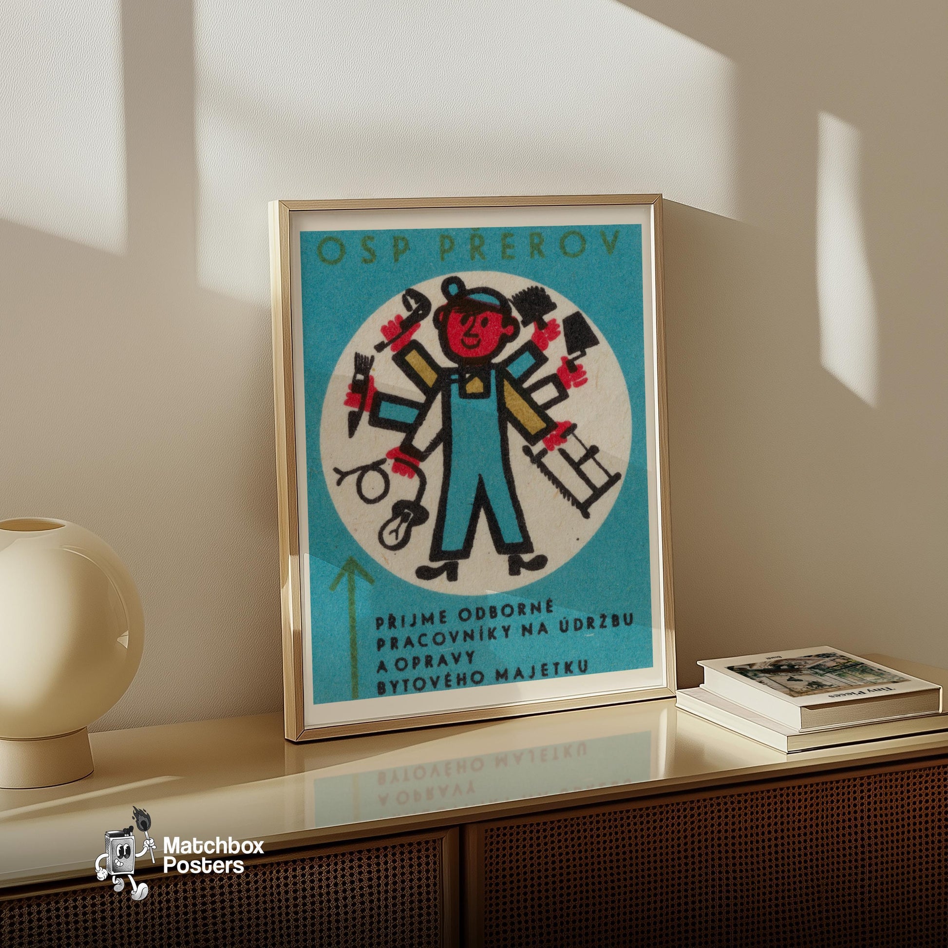 Handyman - vintage matchbox label print - size comparison