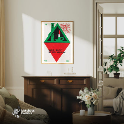 Lit Candle in Attic - vintage matchbox label print - living room mockup