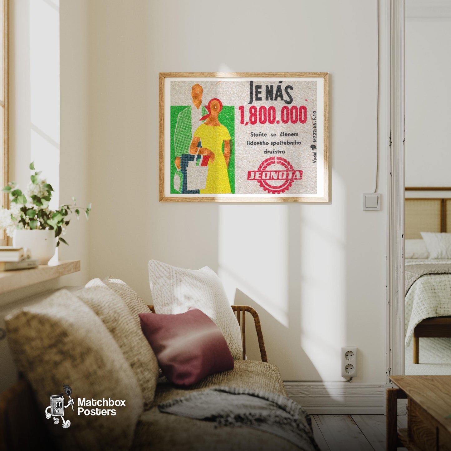 1.8 Million of Us - vintage matchbox label print - living room mockup