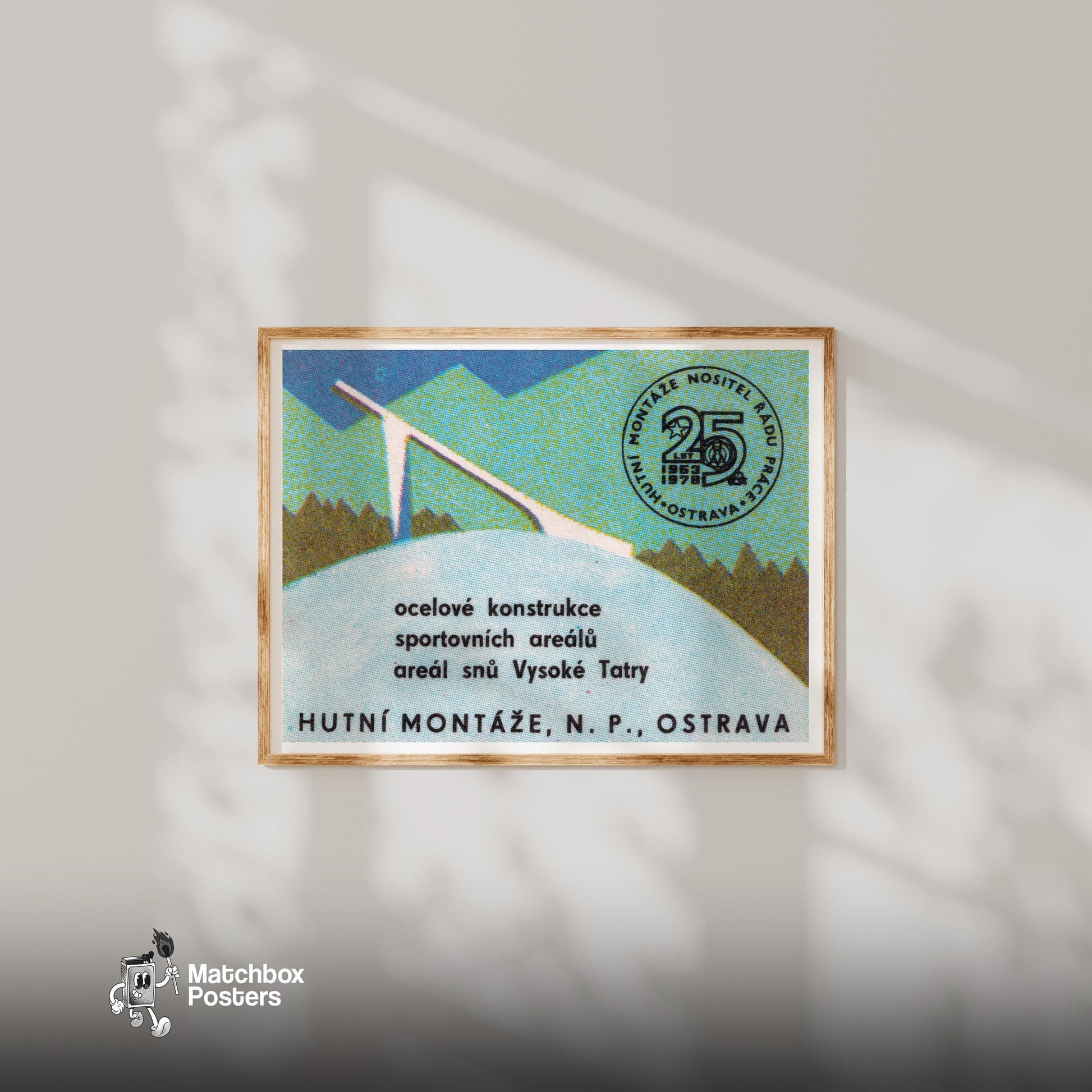 Steel Construction - vintage matchbox label print - bedroom mockup