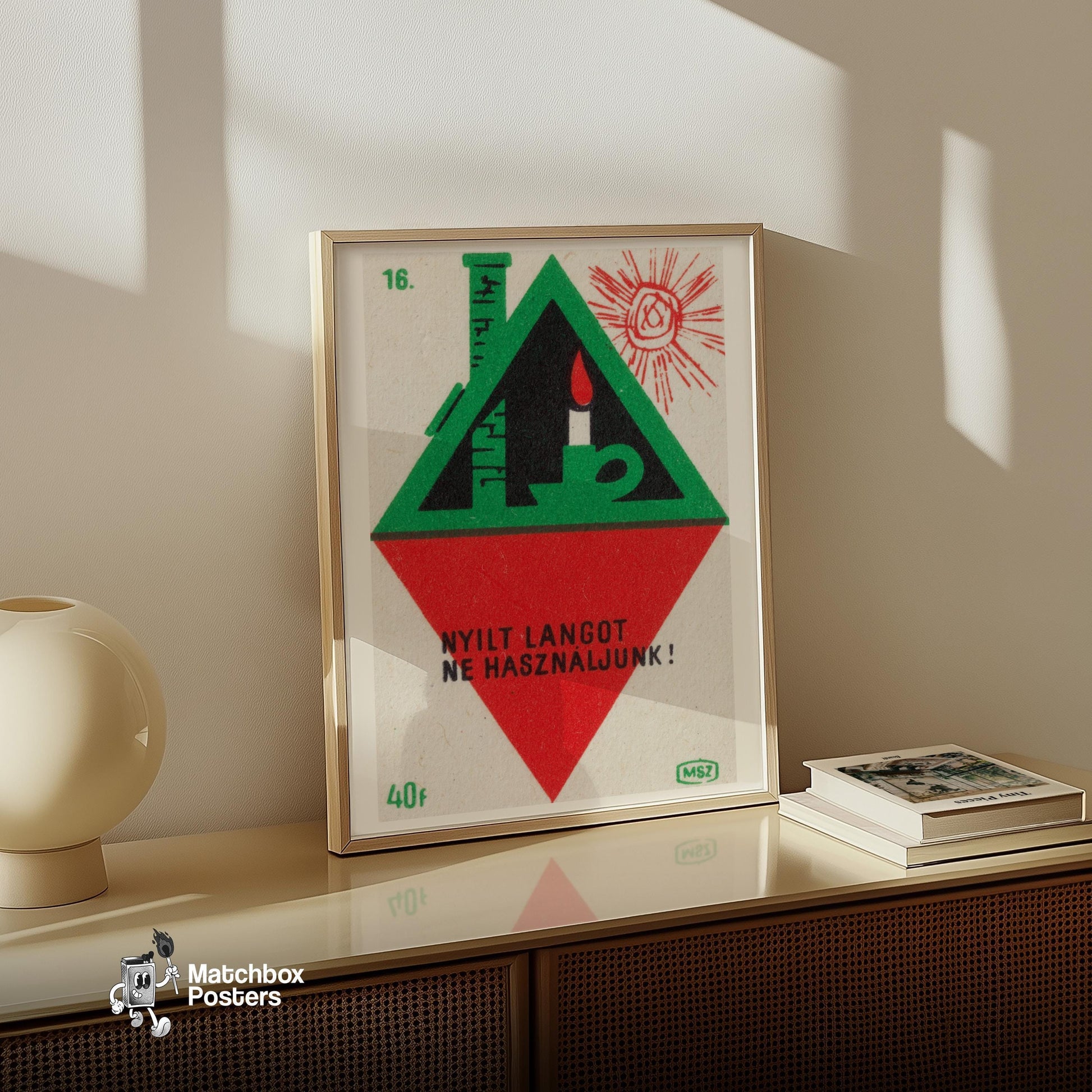Lit Candle in Attic - vintage matchbox label print - size comparison