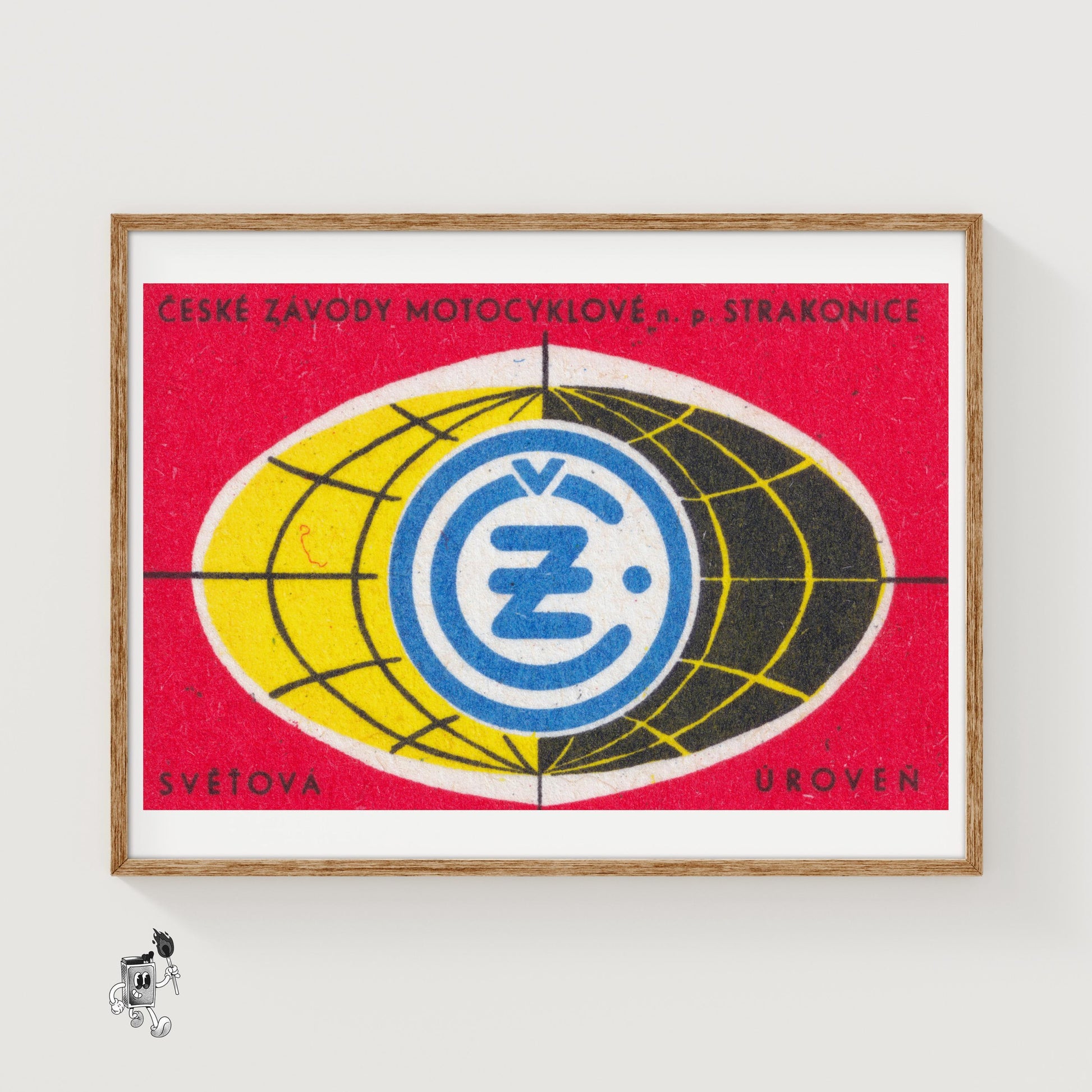 Czech Motorcycle Races - vintage matchbox label print