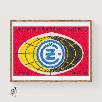 Czech Motorcycle Races - vintage matchbox label print