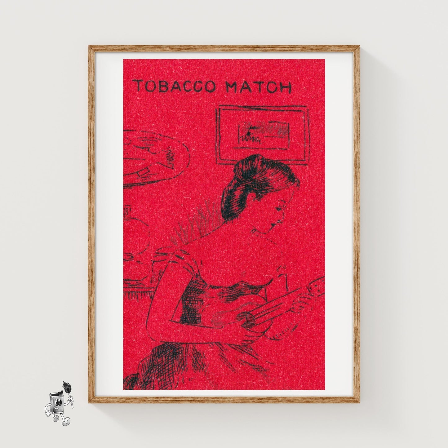 Woman Playing Guitar - vintage matchbox label print
