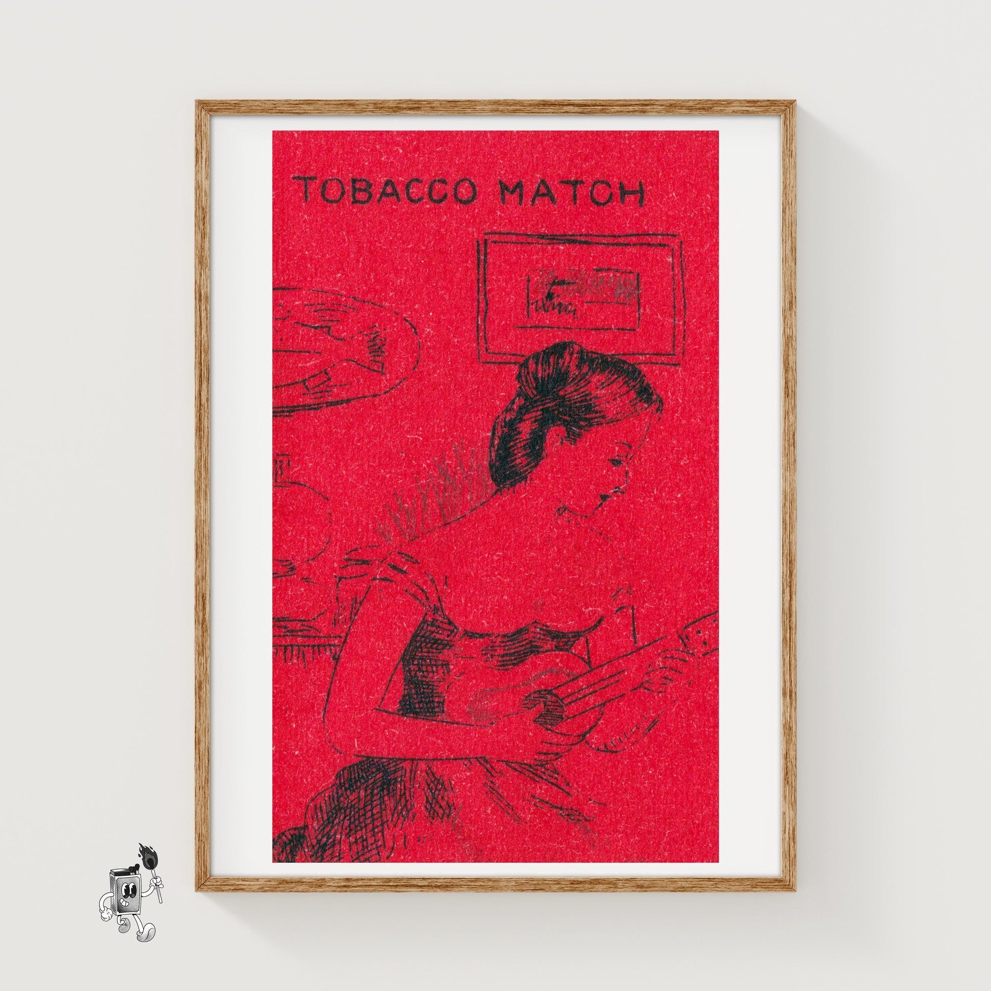 Woman Playing Guitar - vintage matchbox label print