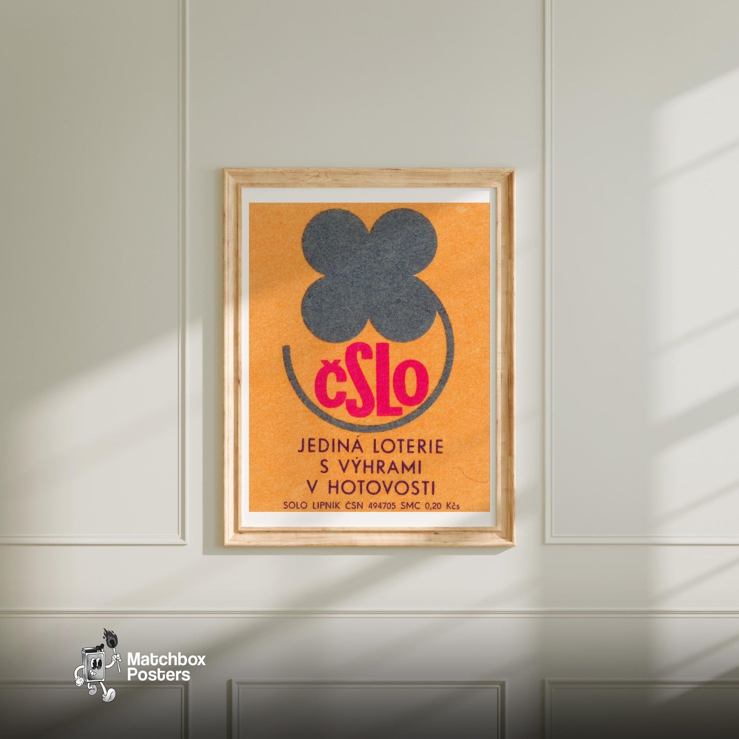 Lottery With Cash Prize - vintage matchbox label print - bedroom mockup