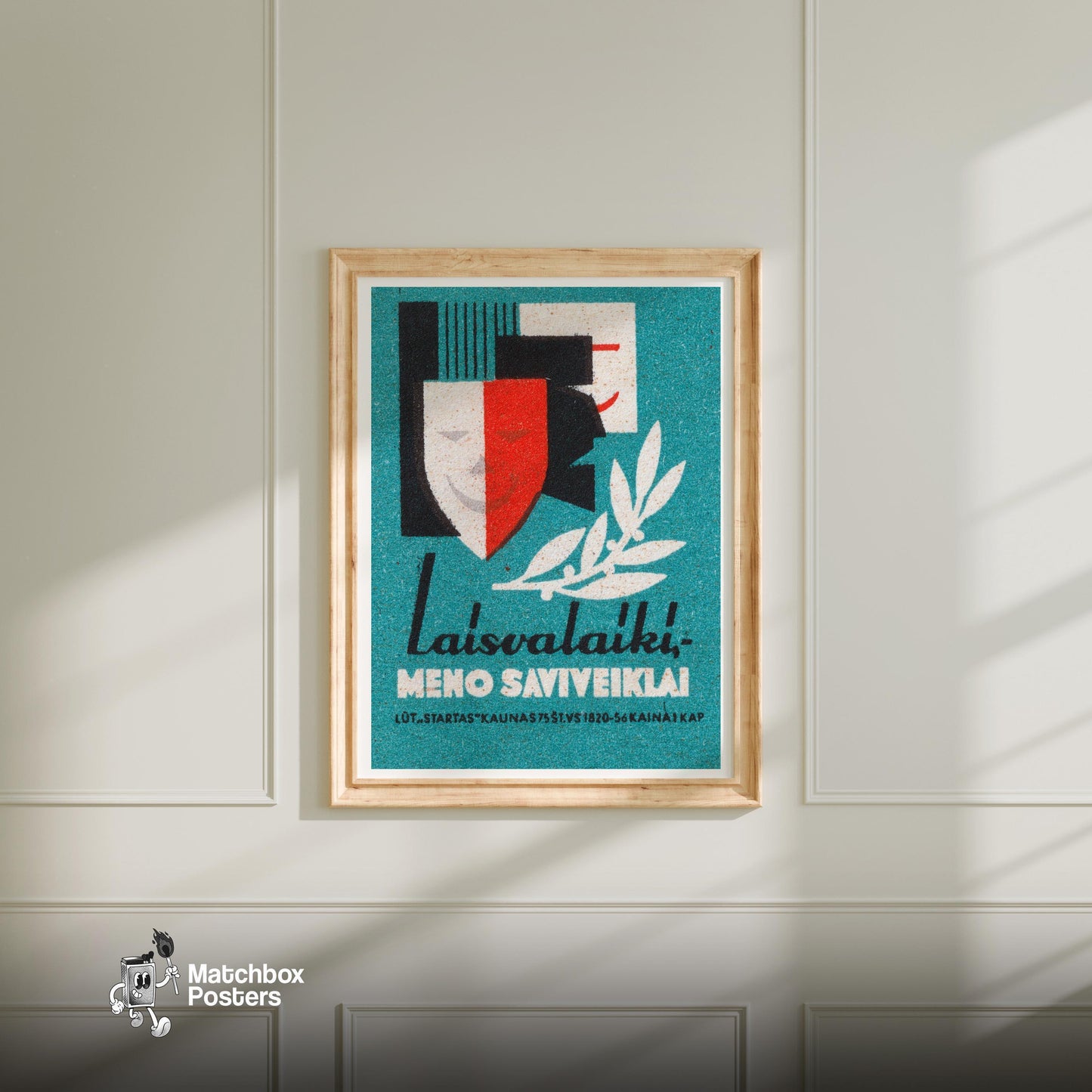 Theatrical Masks - vintage matchbox label print - bedroom mockup