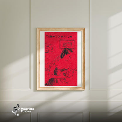 Woman Playing Guitar - vintage matchbox label print - bedroom mockup