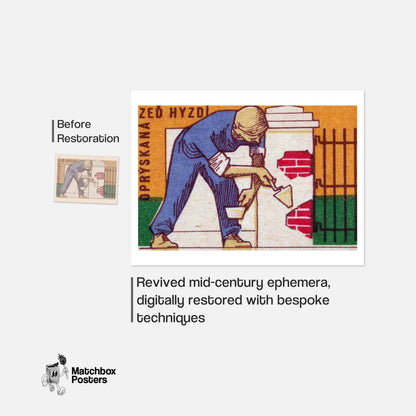 Brick Worker - vintage matchbox label print - framed wall art preview