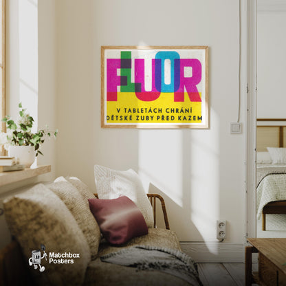 Fluride Advertizement - vintage matchbox label print - living room mockup