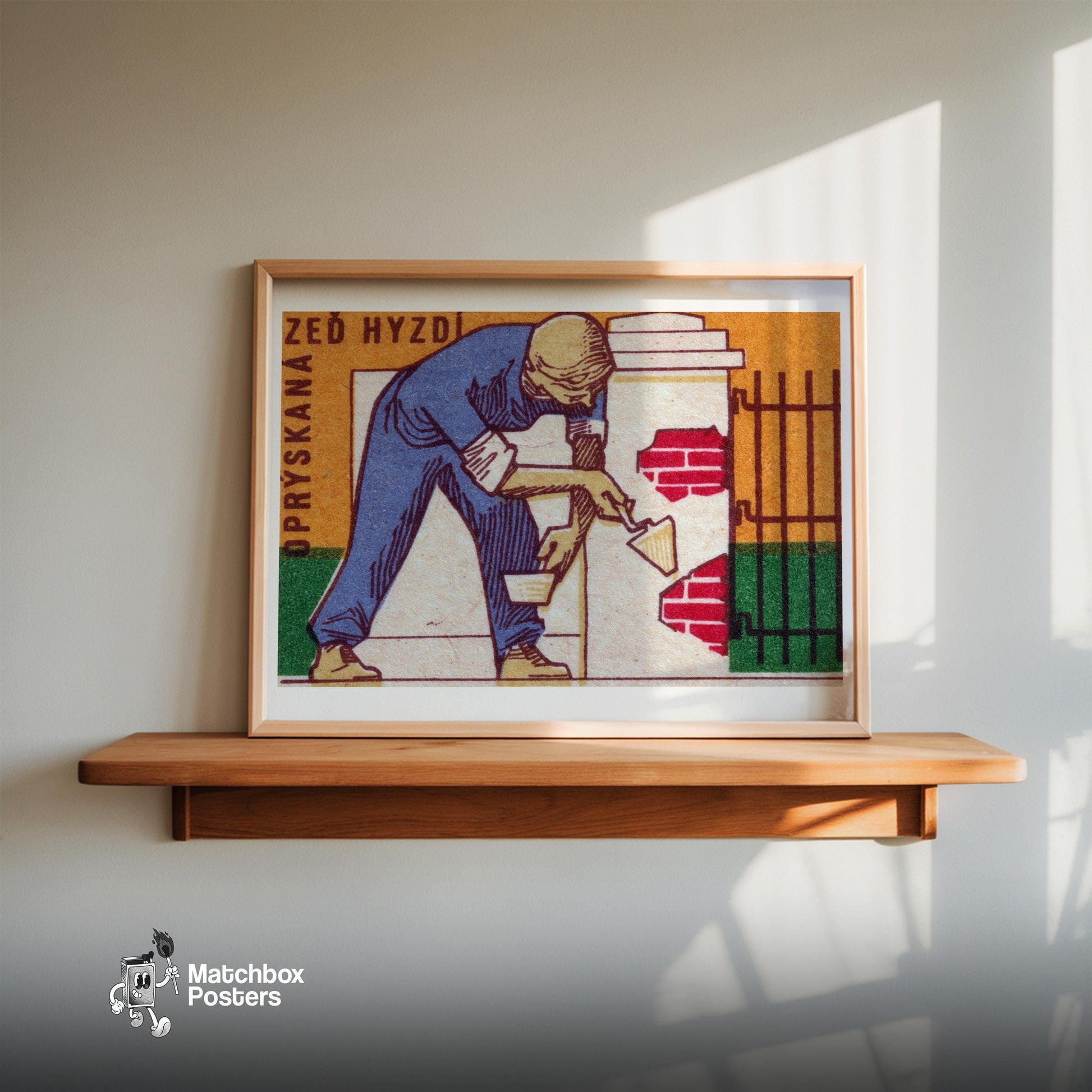 Brick Worker - vintage matchbox label print - size comparison
