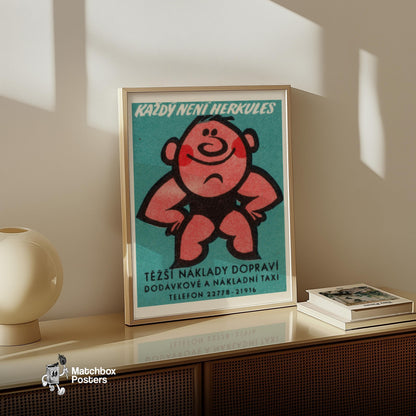 Strongman - vintage matchbox label print - size comparison
