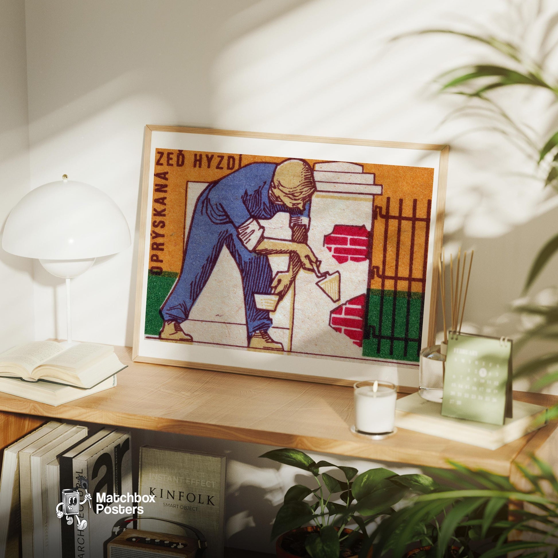 Brick Worker - vintage matchbox label print - office wall