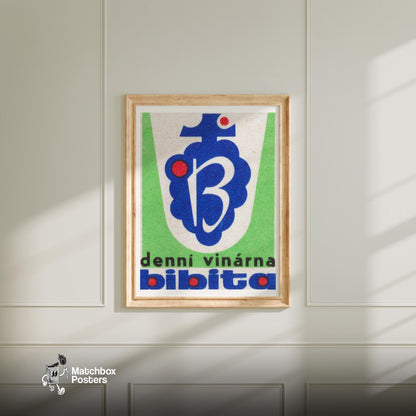 Grape Bunch - vintage matchbox label print - bedroom mockup