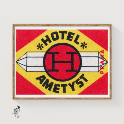 Amethyst Hotel - vintage matchbox label print
