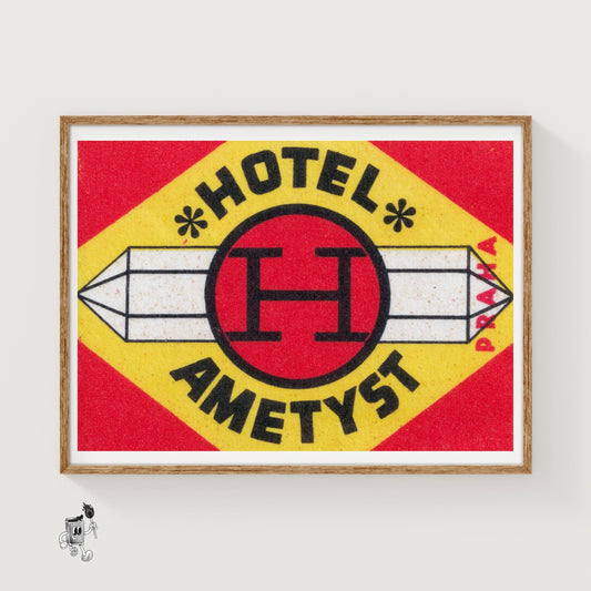 Amethyst Hotel - vintage matchbox label print