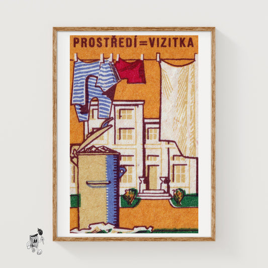 Hanging Laundry - vintage matchbox label print