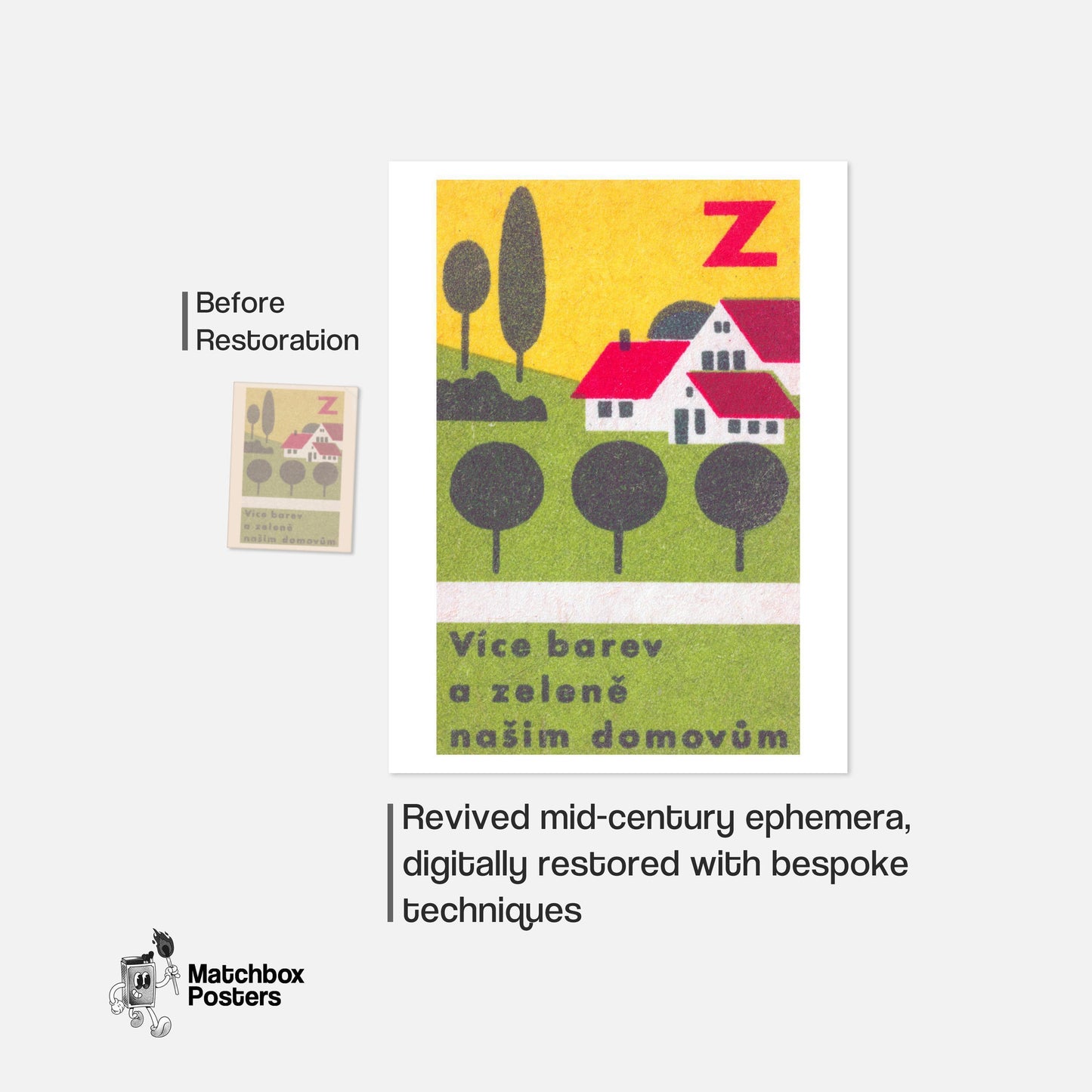 More Colors and Greenery for our Homes - vintage matchbox label print - framed wall art preview