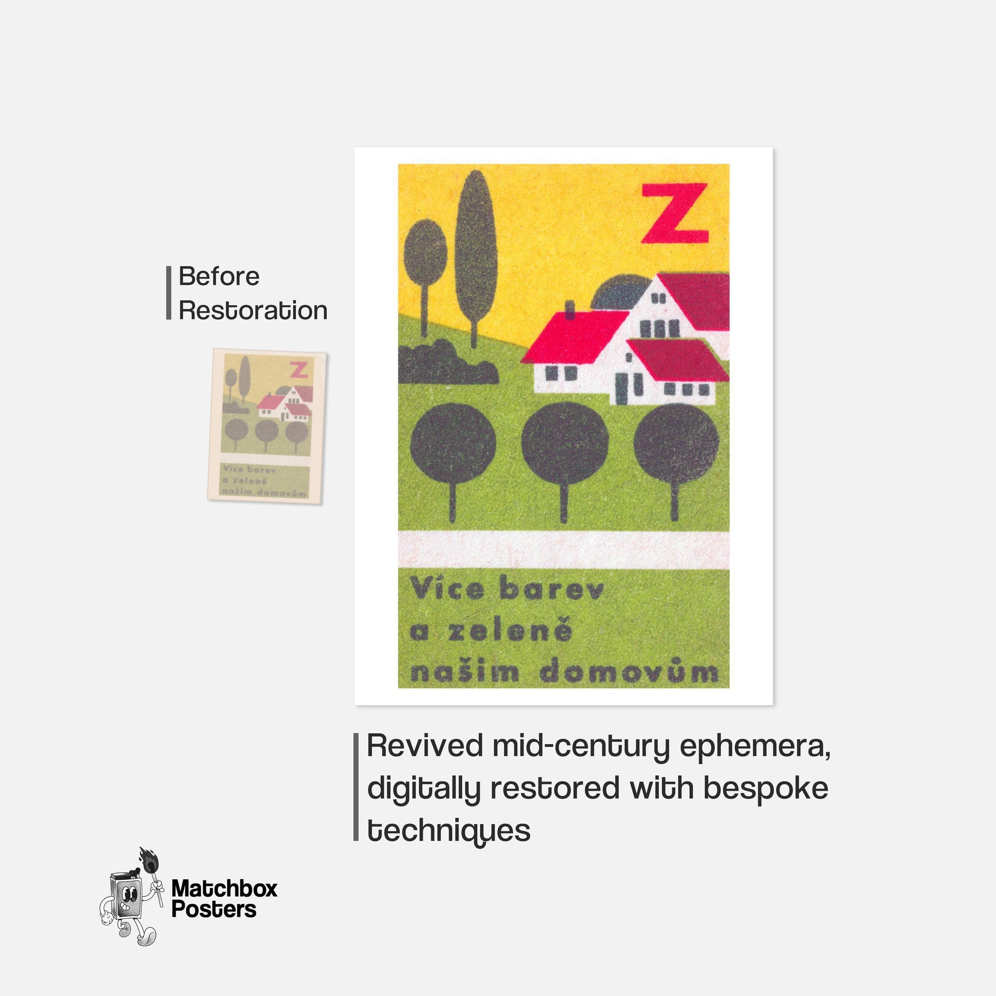 More Colors and Greenery for our Homes - vintage matchbox label print - framed wall art preview