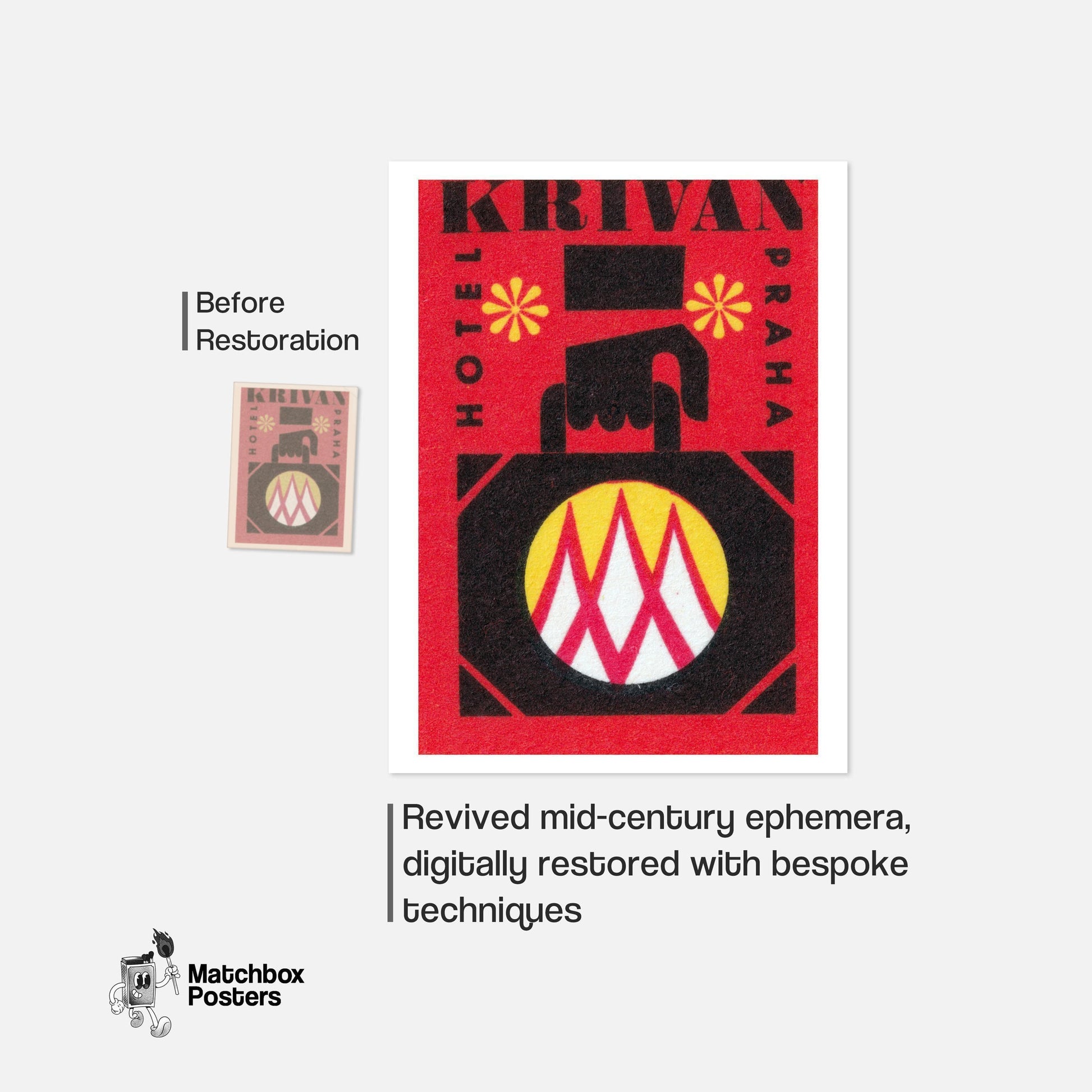 Krivan Hotel Prague - vintage matchbox label print - framed wall art preview