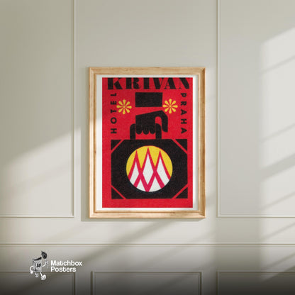 Krivan Hotel Prague - vintage matchbox label print - bedroom mockup