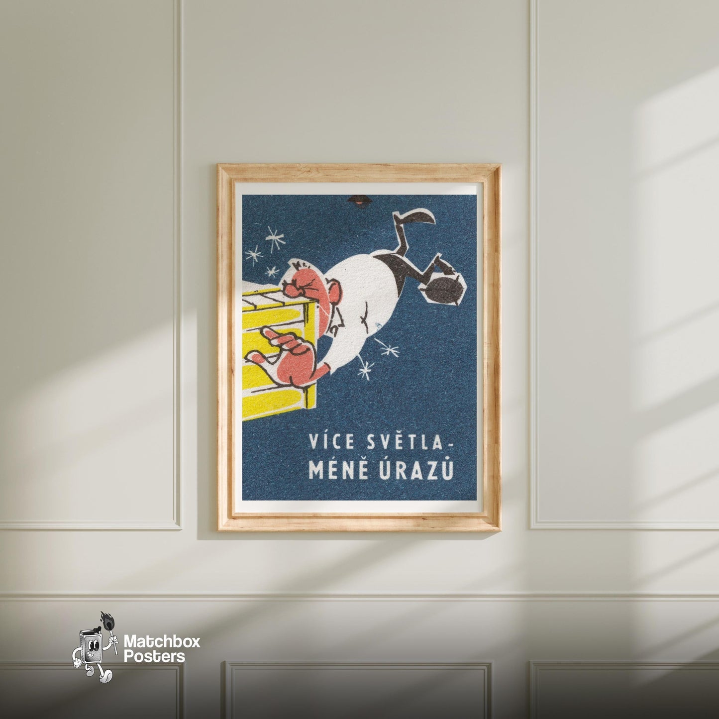 More Light, Less Injury - vintage matchbox label print - bedroom mockup