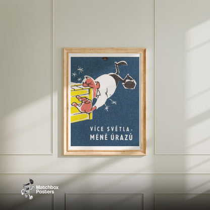 More Light, Less Injury - vintage matchbox label print - bedroom mockup