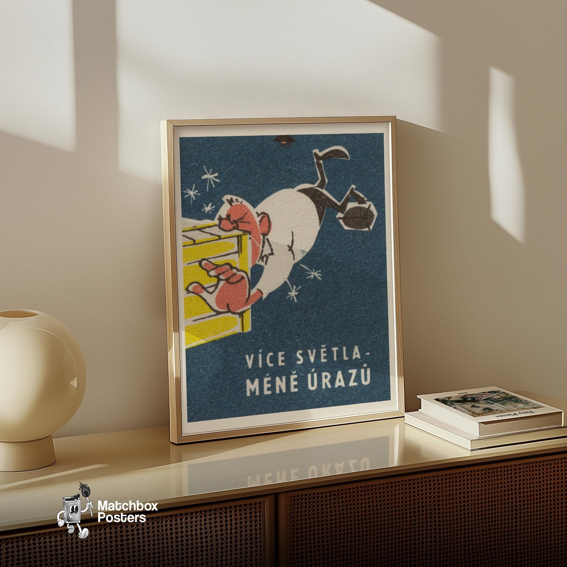More Light, Less Injury - vintage matchbox label print - size comparison