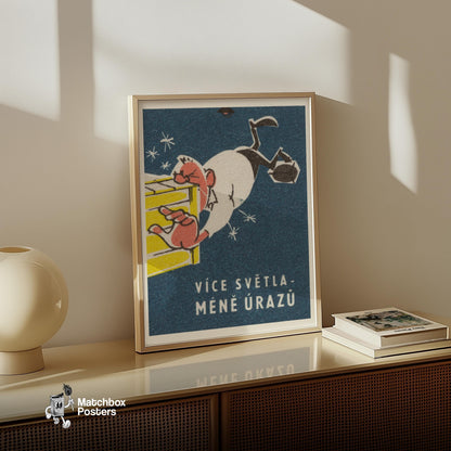 More Light, Less Injury - vintage matchbox label print - size comparison