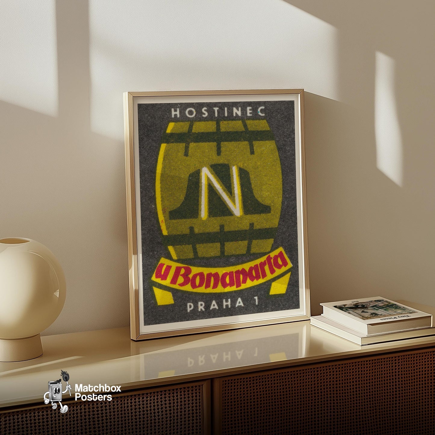 Napoleon Bonaparte Inn - vintage matchbox label print - size comparison