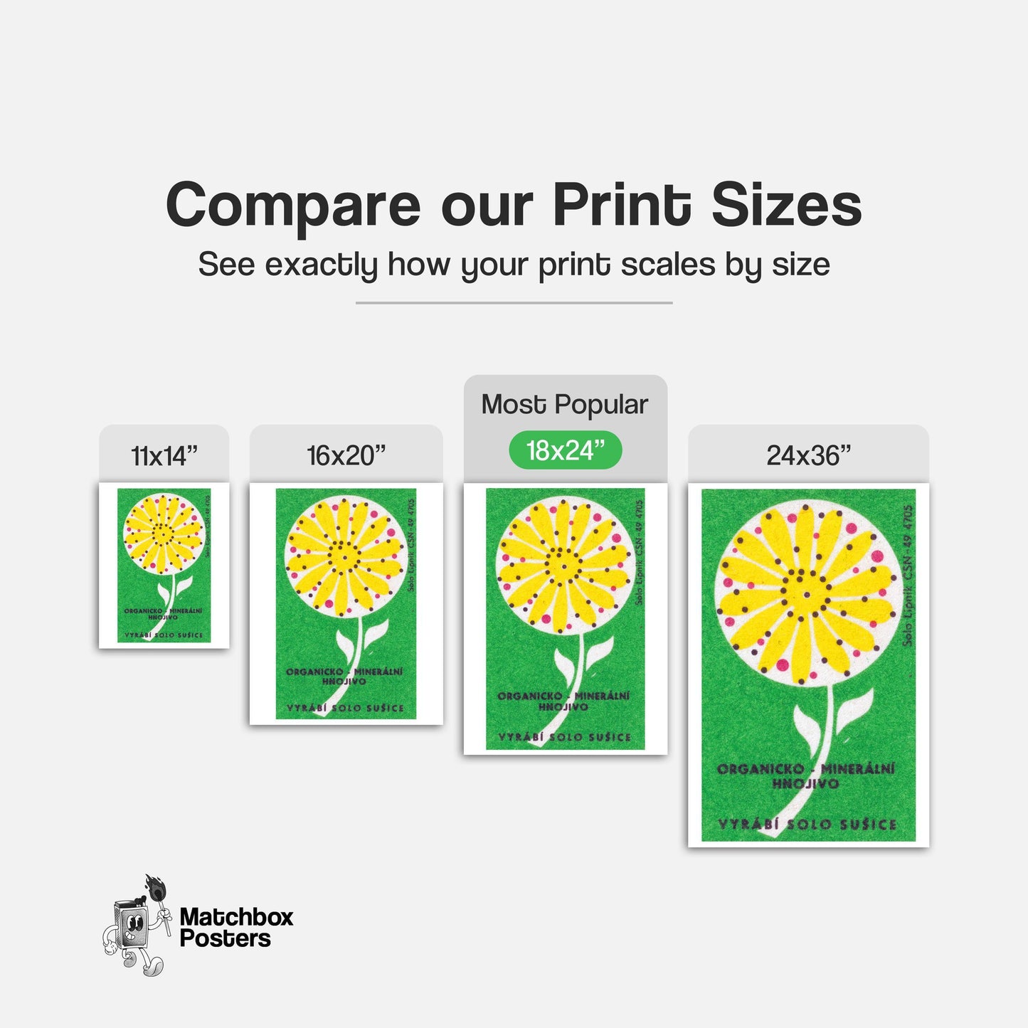 Stylized Yellow Flower - vintage matchbox label print - gallery wall preview