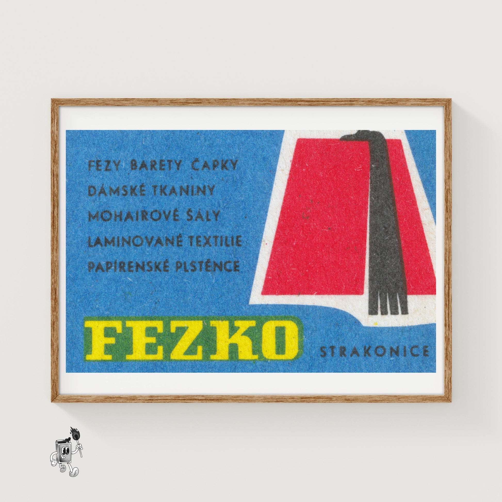Illustration Of A Red Fez - vintage matchbox label print