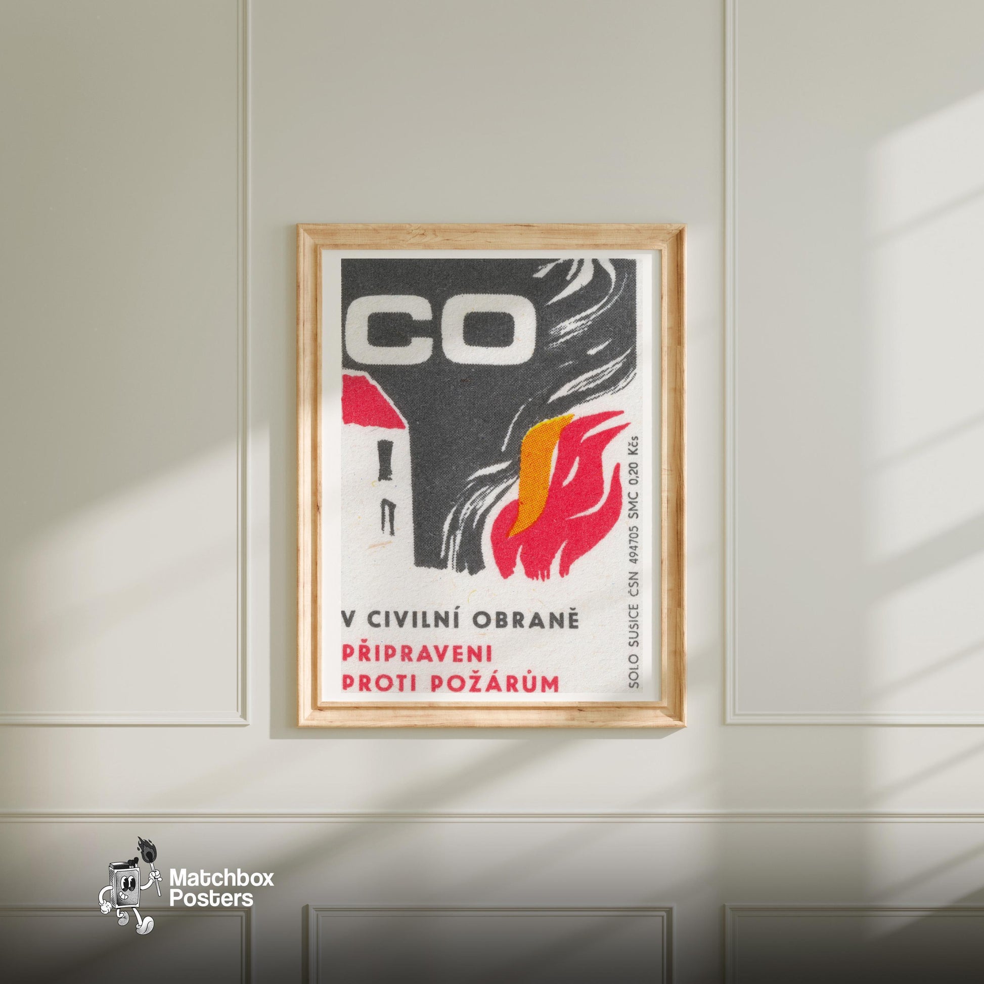 Prepare Against Fire - vintage matchbox label print - bedroom mockup