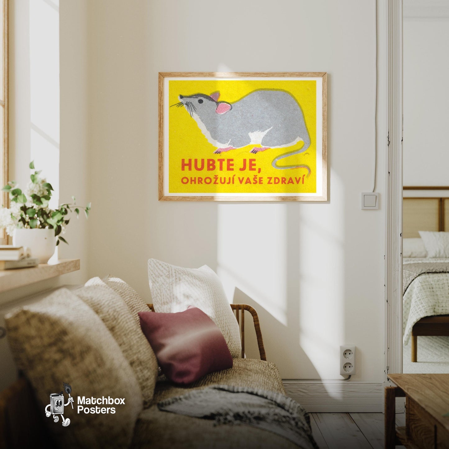 Eliminate Them, They Endanger Health - vintage matchbox label print - living room mockup