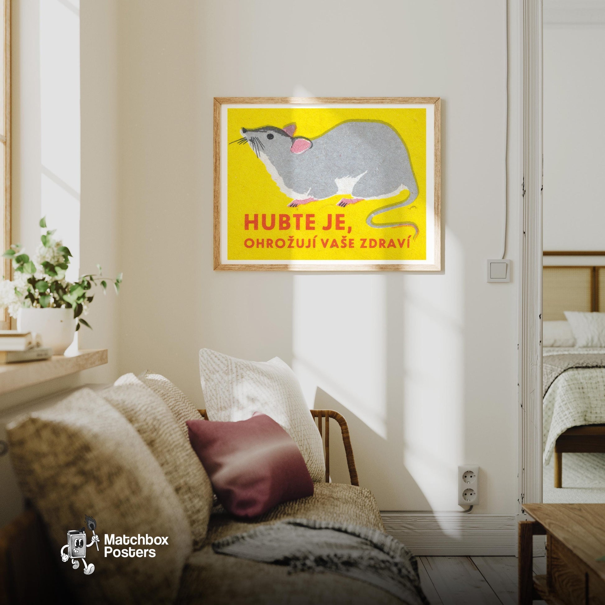 Eliminate Them, They Endanger Health - vintage matchbox label print - living room mockup