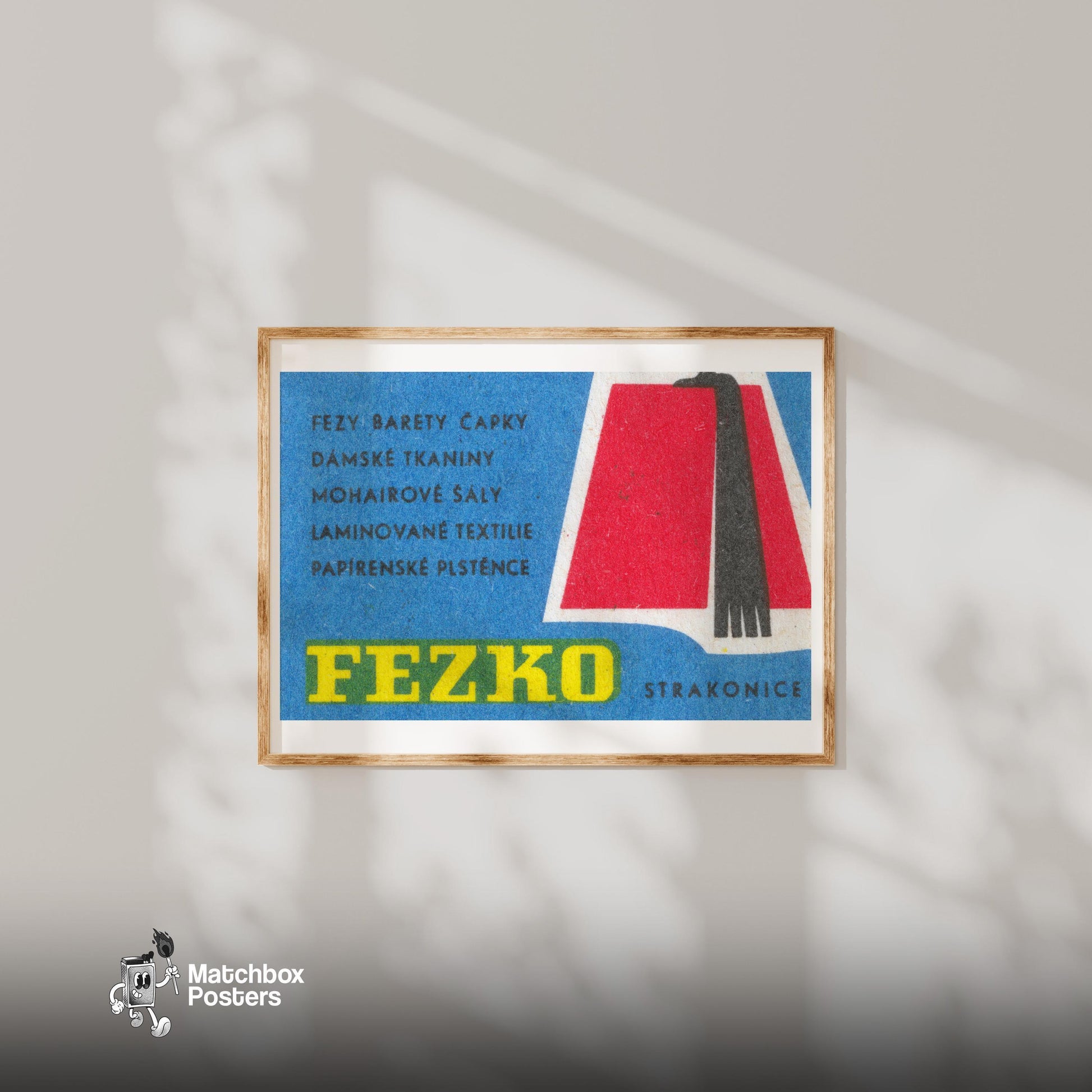 Illustration Of A Red Fez - vintage matchbox label print - bedroom mockup