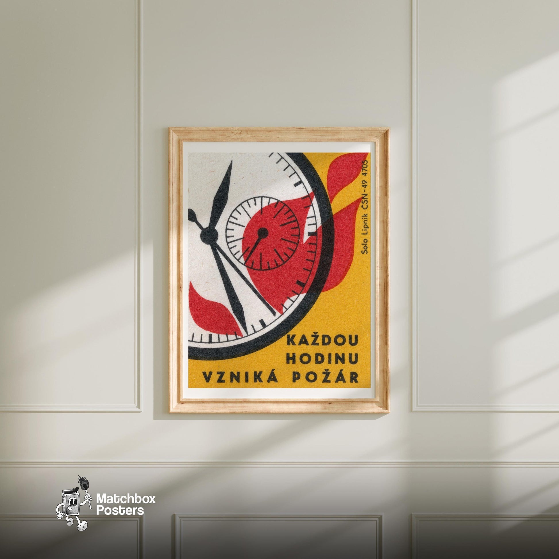 Every Hour, A Fire Starts - vintage matchbox label print - bedroom mockup