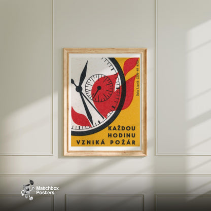 Every Hour, A Fire Starts - vintage matchbox label print - bedroom mockup