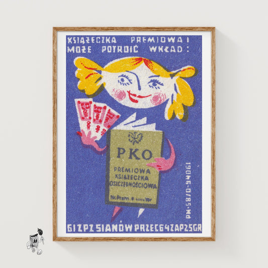 Cartoon Character Holding A Book - vintage matchbox label print
