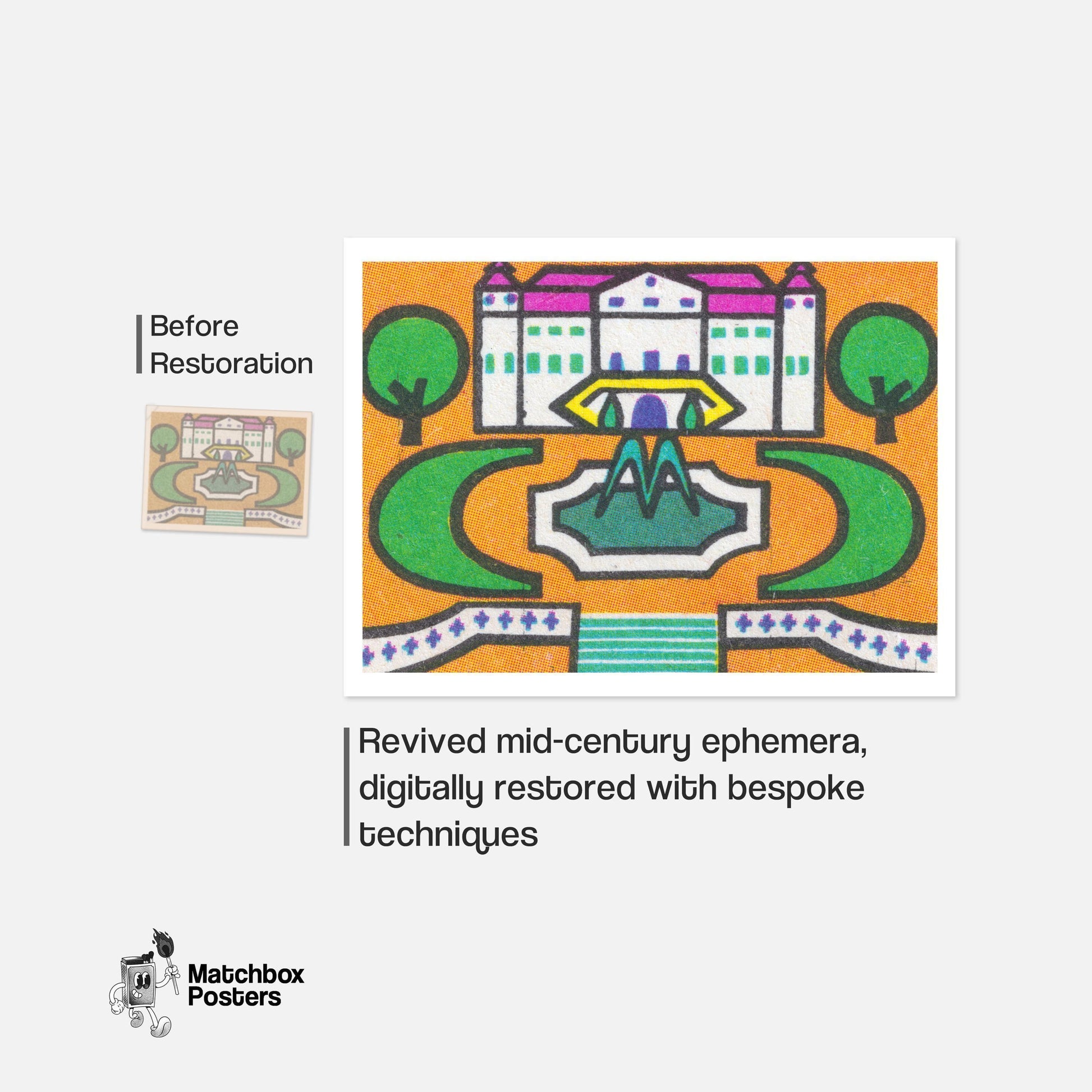 Palace Gardens - vintage matchbox label print - framed wall art preview