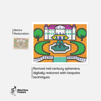 Palace Gardens - vintage matchbox label print - framed wall art preview