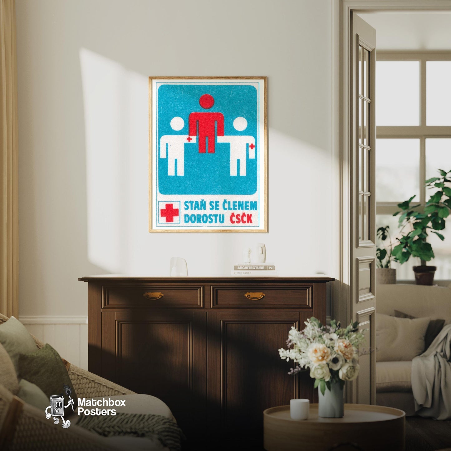 Health Club Membership - vintage matchbox label print - living room mockup