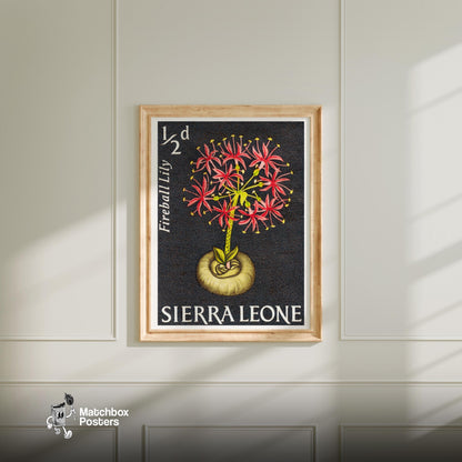 Red Flowers - vintage matchbox label print - bedroom mockup