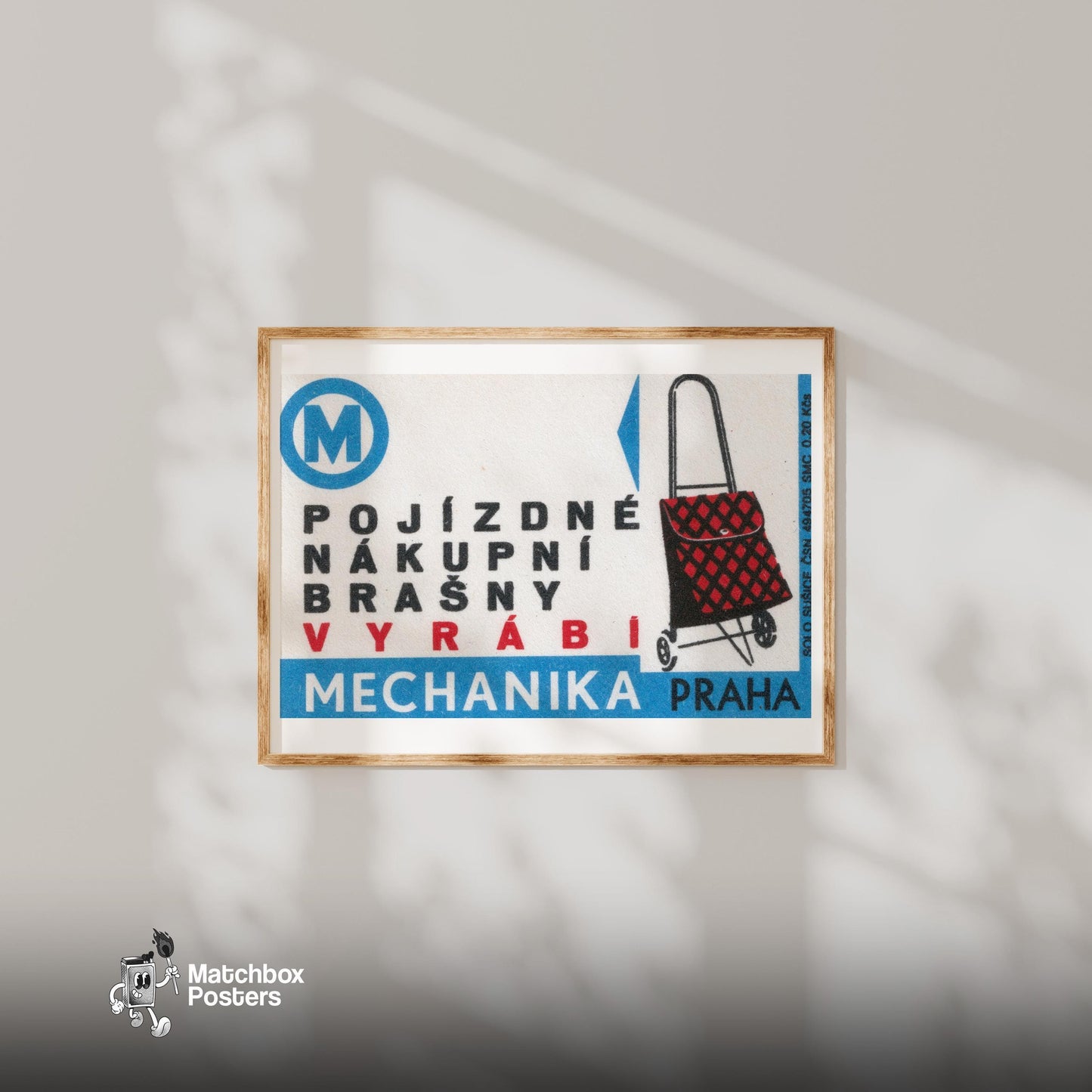Mobile Shopping Bags - vintage matchbox label print - bedroom mockup